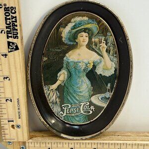 Vintage Pepsi Cola Oval Metal Serving Tray Lady Advertising Blue Made USA